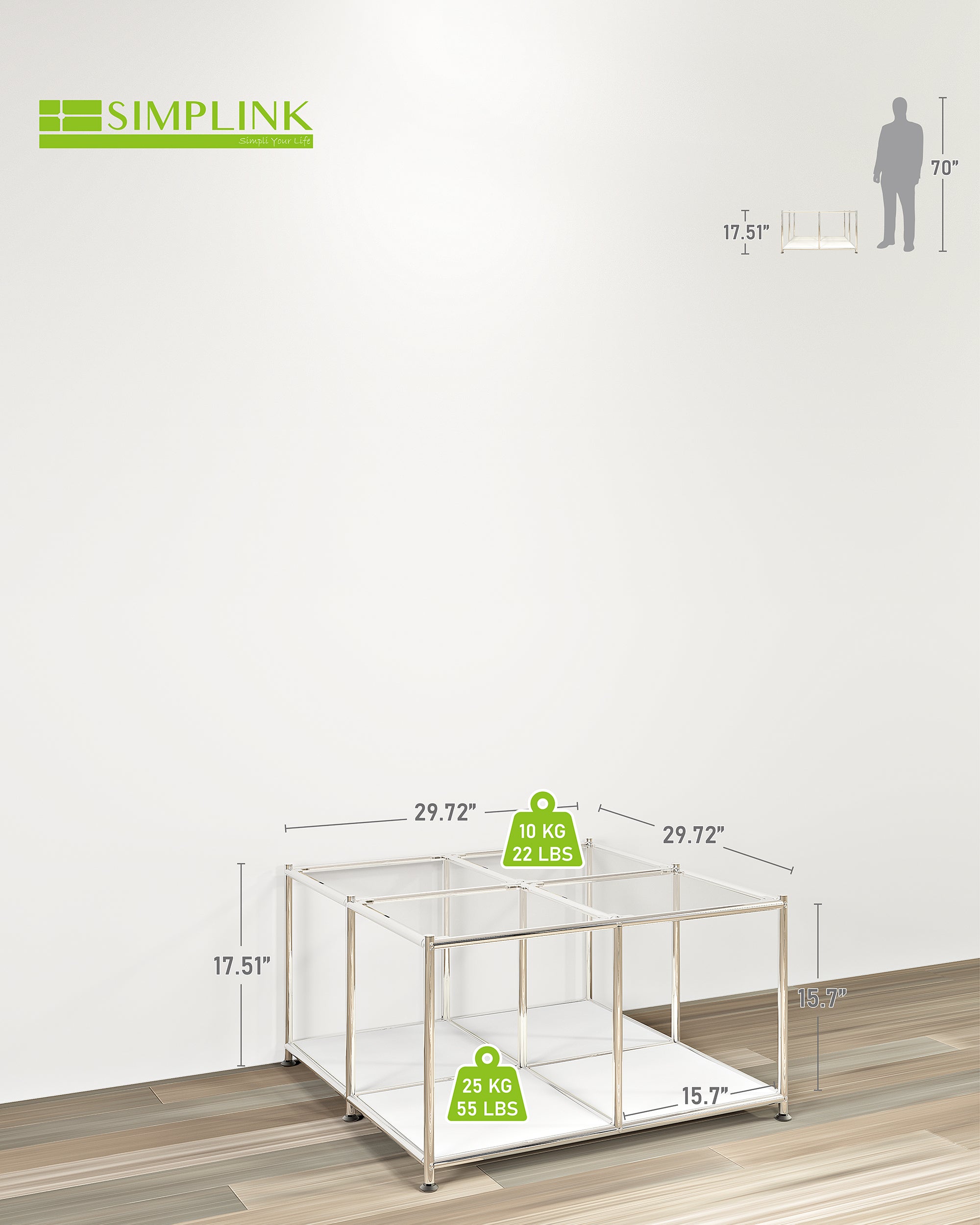 SIMPLINK 30.7-Inch Square Metal Coffee Table with Open Storage