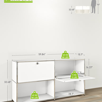 Metal Sideboard with 2 Flap Doors White