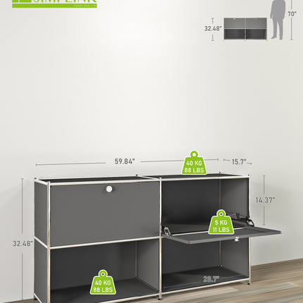 Metal Sideboard with 2 Flap Doors Grey