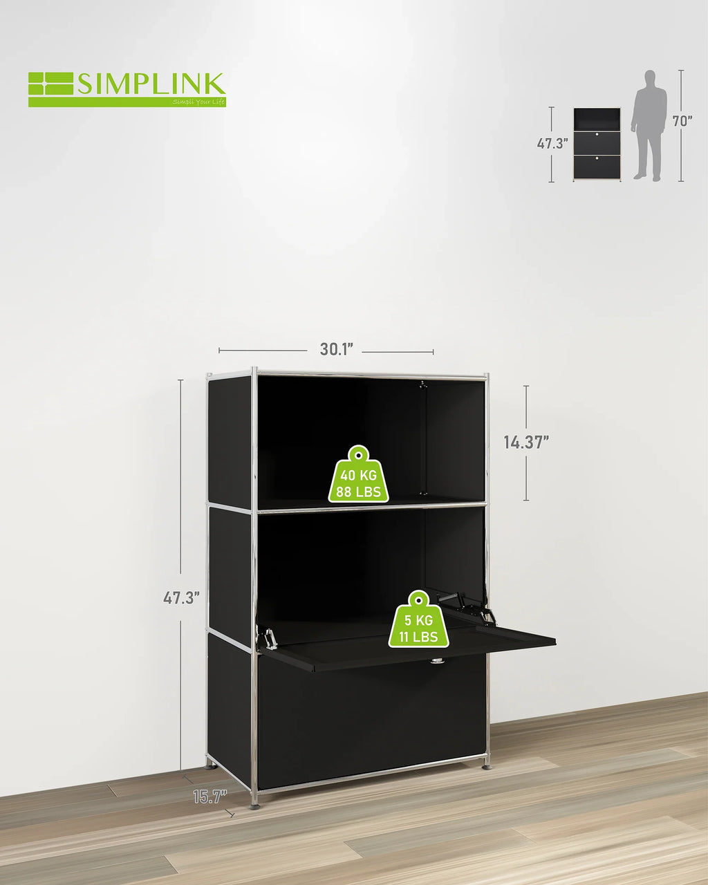 SIMPLINK 47-Inch Metal Storage Cabinet with Open Shelves