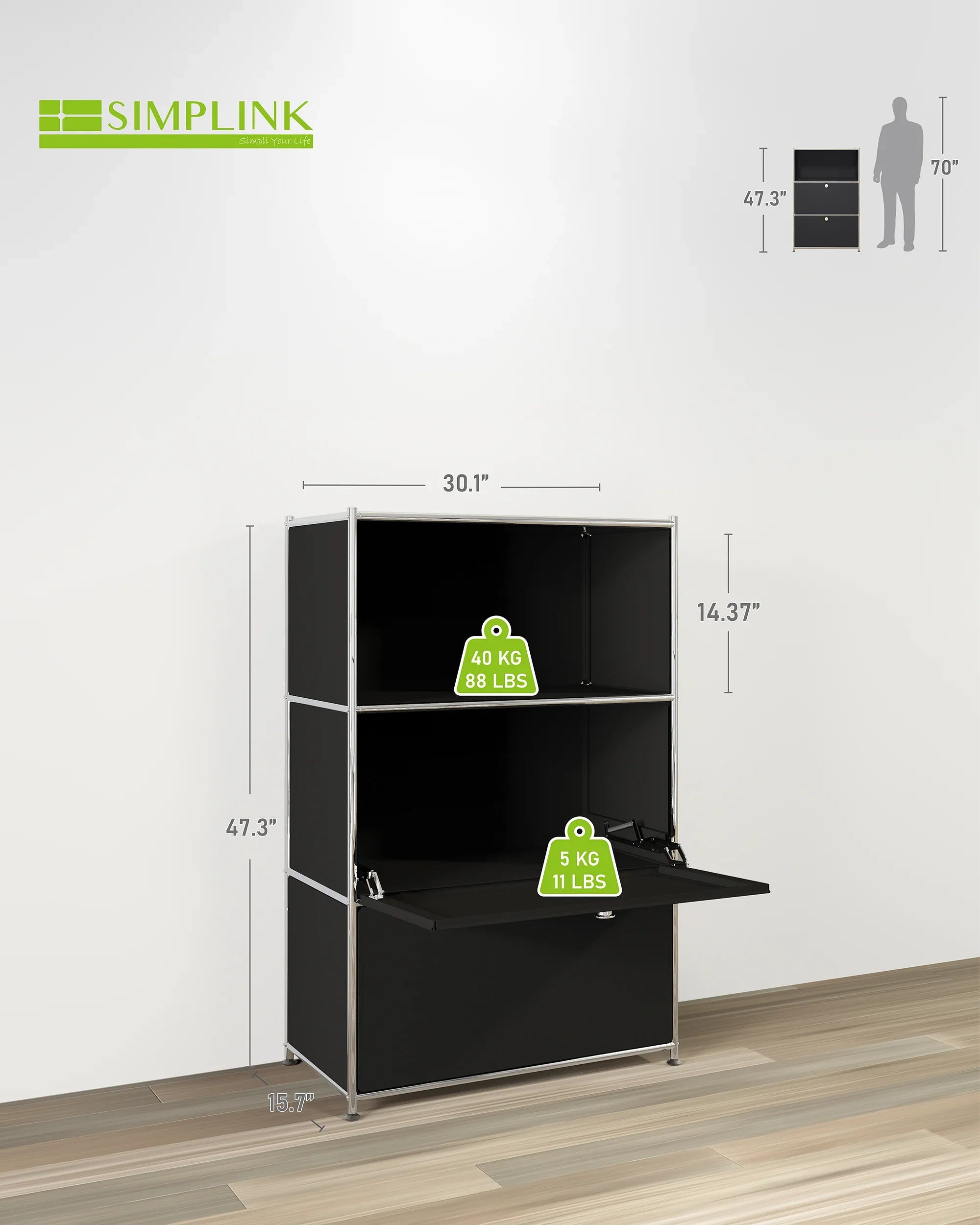 SIMPLINK 47-Inch Metal Storage Cabinet with Open Shelves