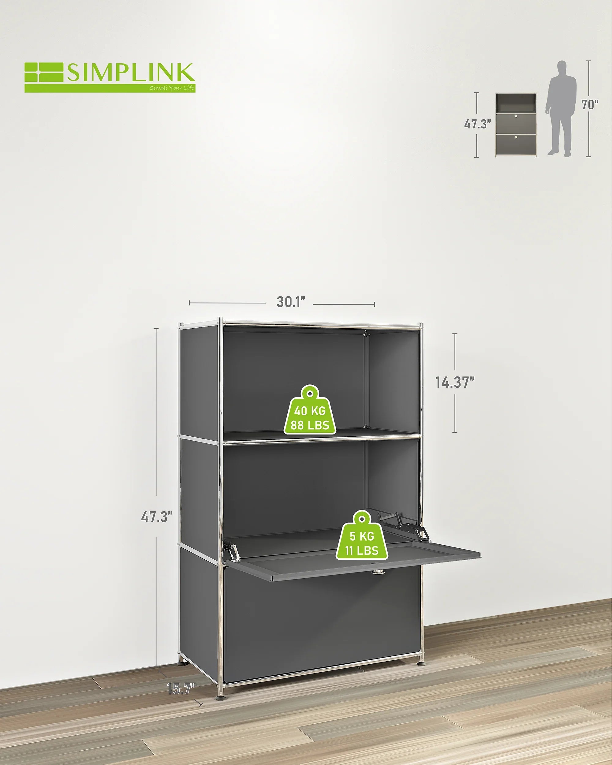 SIMPLINK 47-Inch Metal Storage Cabinet with Open Shelves