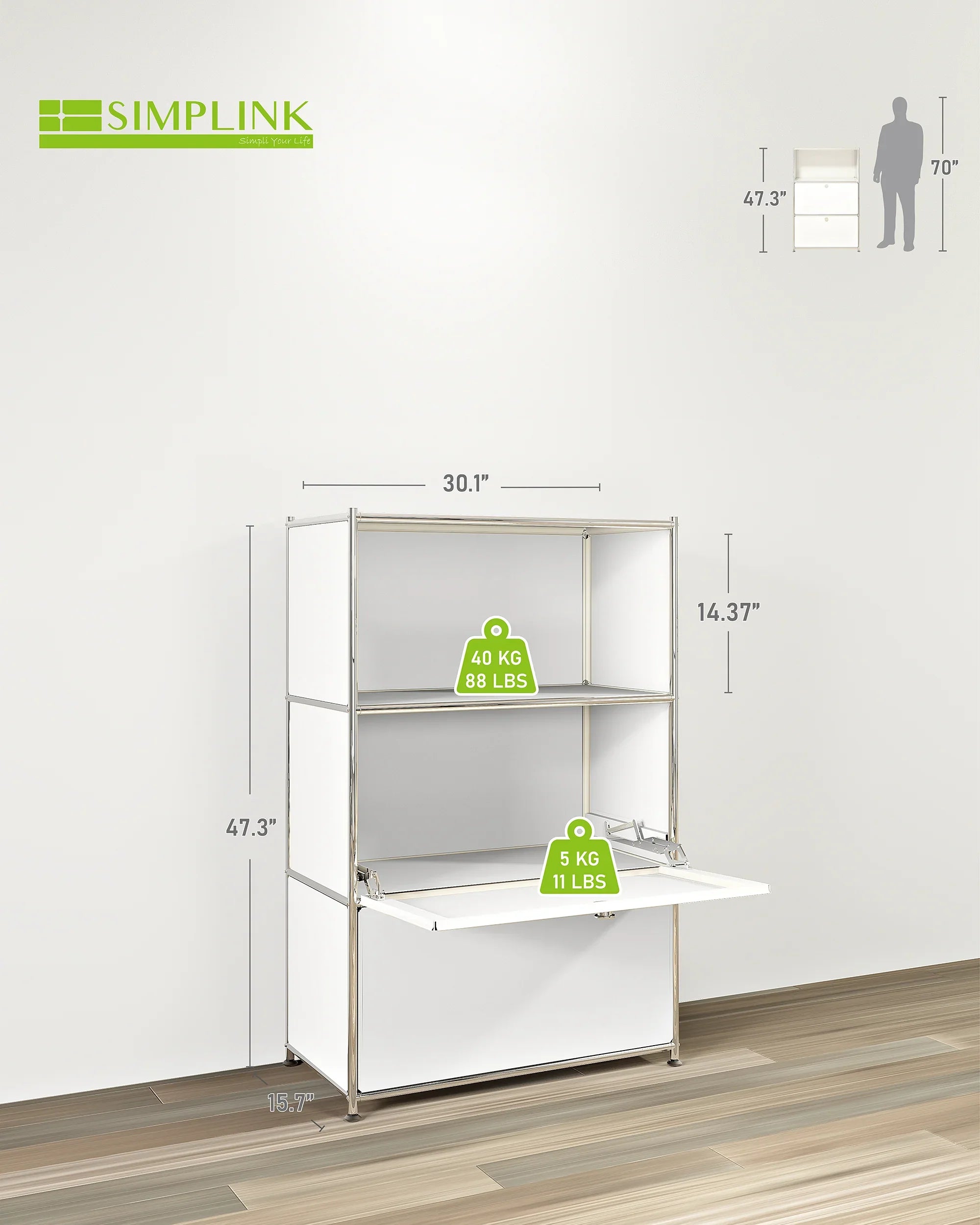 SIMPLINK 47-Inch Metal Storage Cabinet with Open Shelves