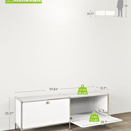 Metal Low board with 2 Flap Doors White
