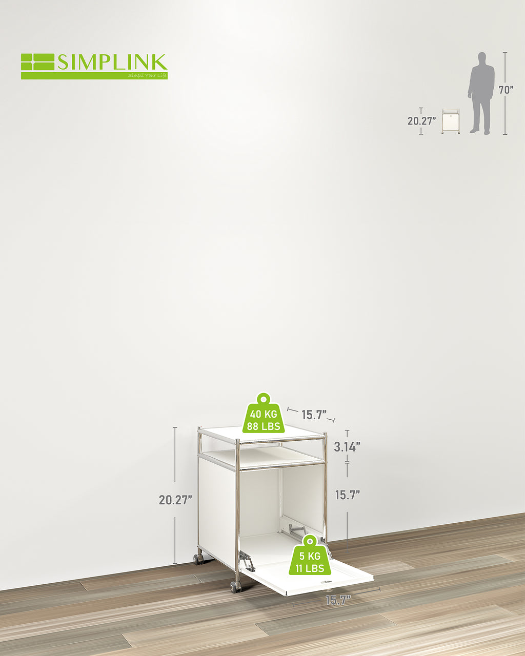 SIMPLINK 23-Inch Metal Storage Cart with Flap Door