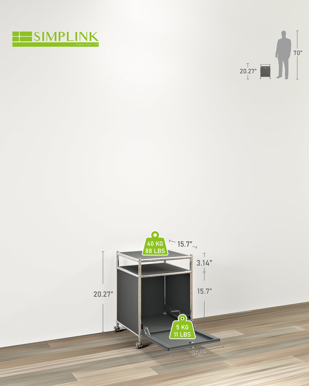 SIMPLINK 23-Inch Metal Storage Cart with Flap Door