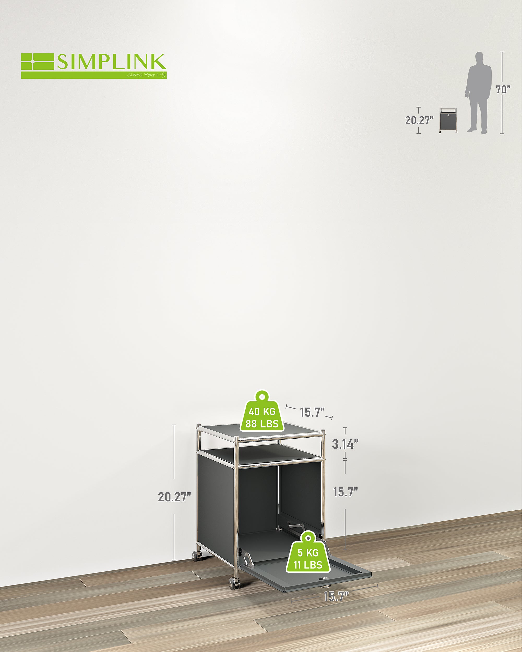 SIMPLINK 23-Inch Metal Storage Cart with Flap Door