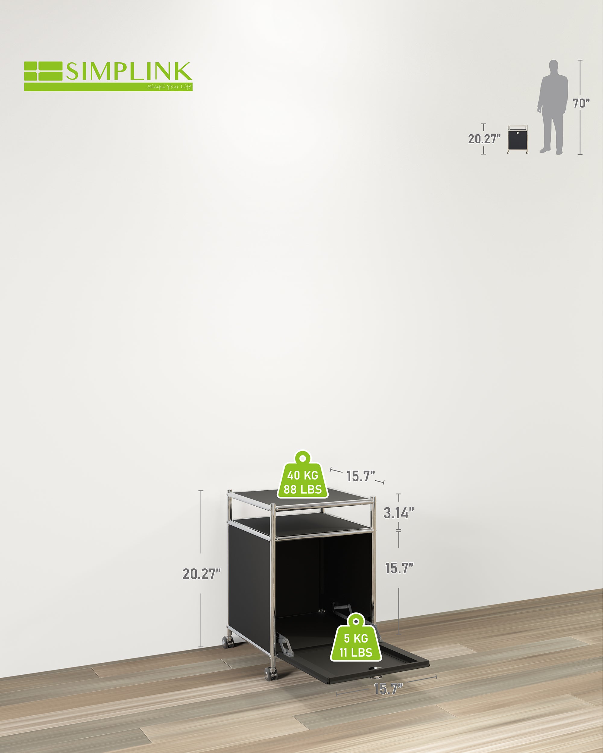 SIMPLINK 23-Inch Metal Storage Cart with Flap Door
