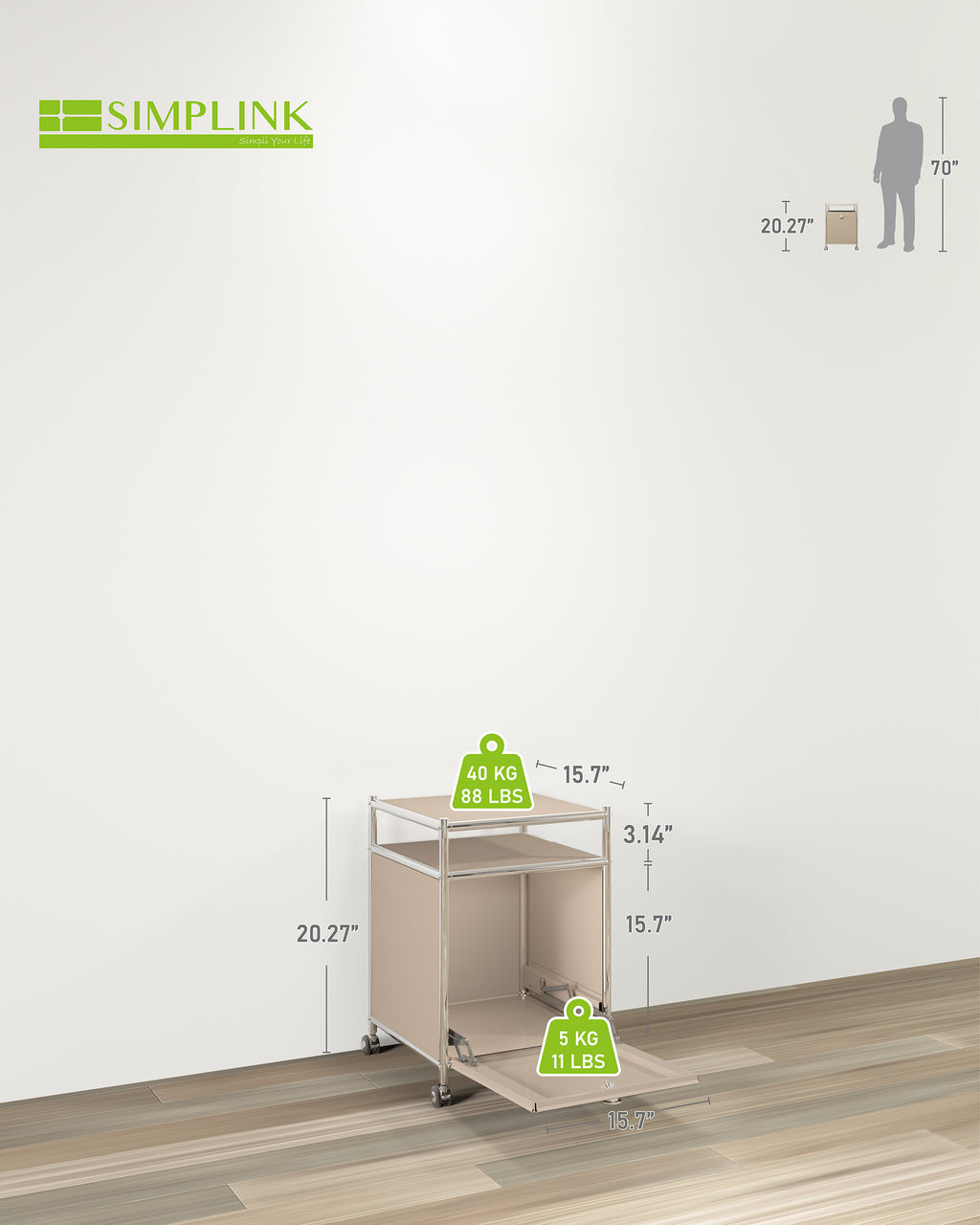SIMPLINK 23-Inch Metal Storage Cart with Flap Door
