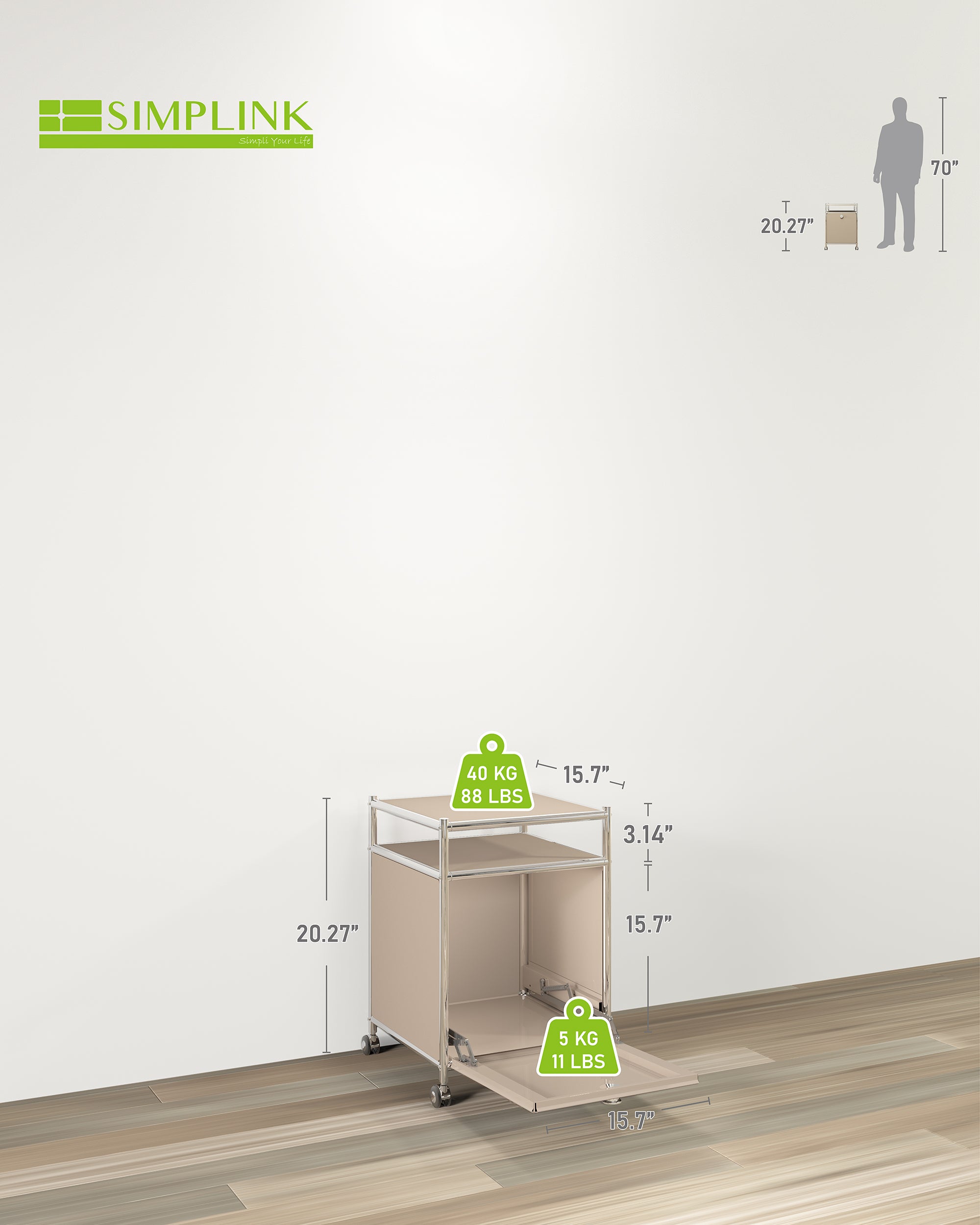 SIMPLINK 23-Inch Metal Storage Cart with Flap Door