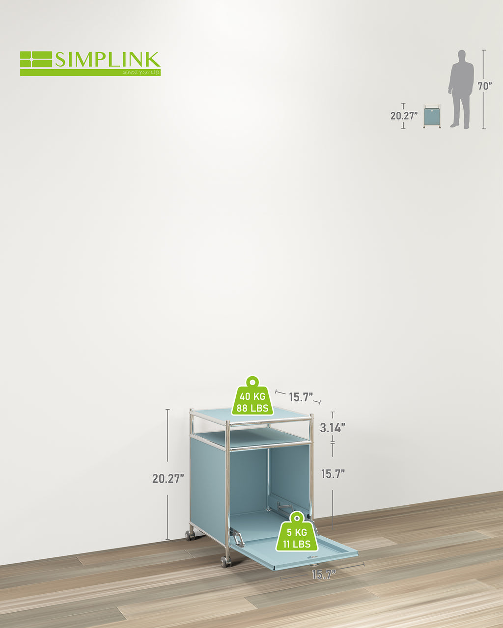 SIMPLINK 23-Inch Metal Storage Cart with Flap Door