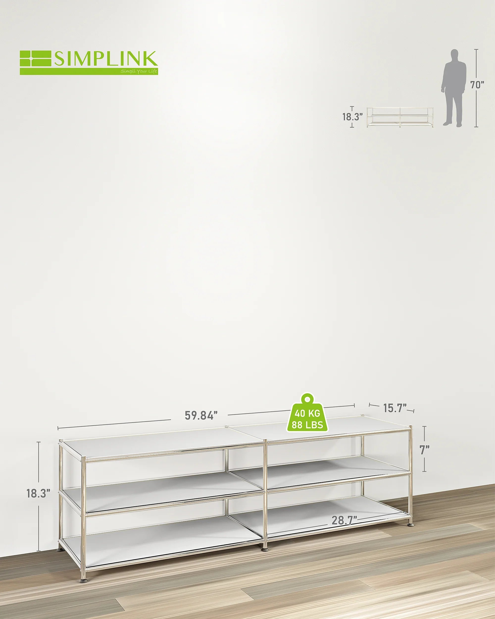 SIMPLINK 60-Inch Wide 3-Tier Metal Storage Shelf