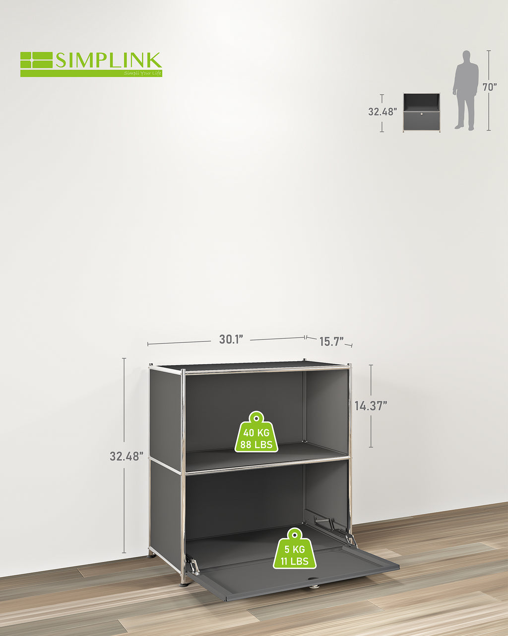 SIMPLINK 32.5-Inch Metal Storage Cabinet with Flip-Top Door