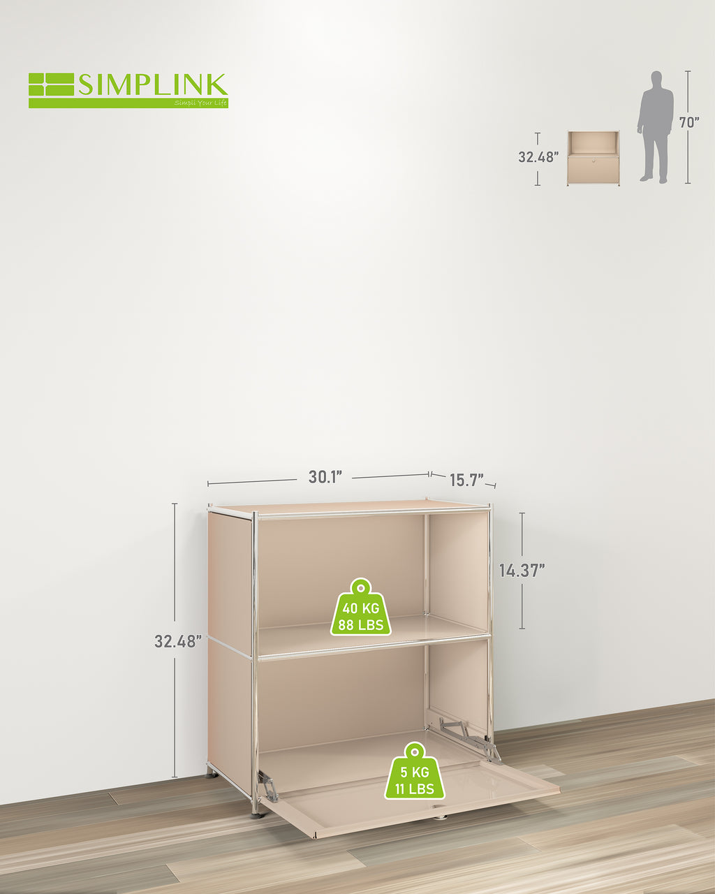 SIMPLINK 32.5-Inch Metal Storage Cabinet with Flip-Top Door