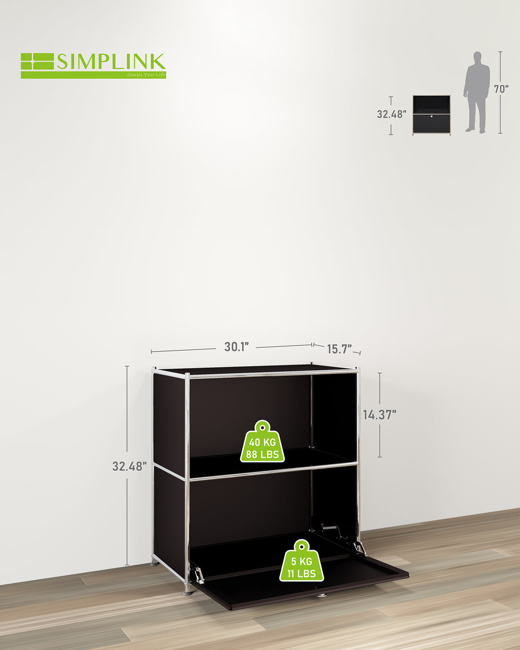 SIMPLINK 32.5-Inch Metal Storage Cabinet with Flip-Top Door