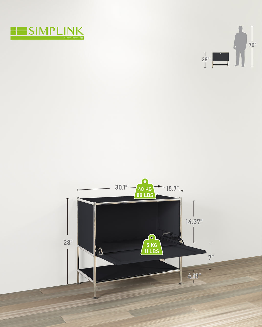 SIMPLINK 27.5-Inch Metal Side Table with Flap Door