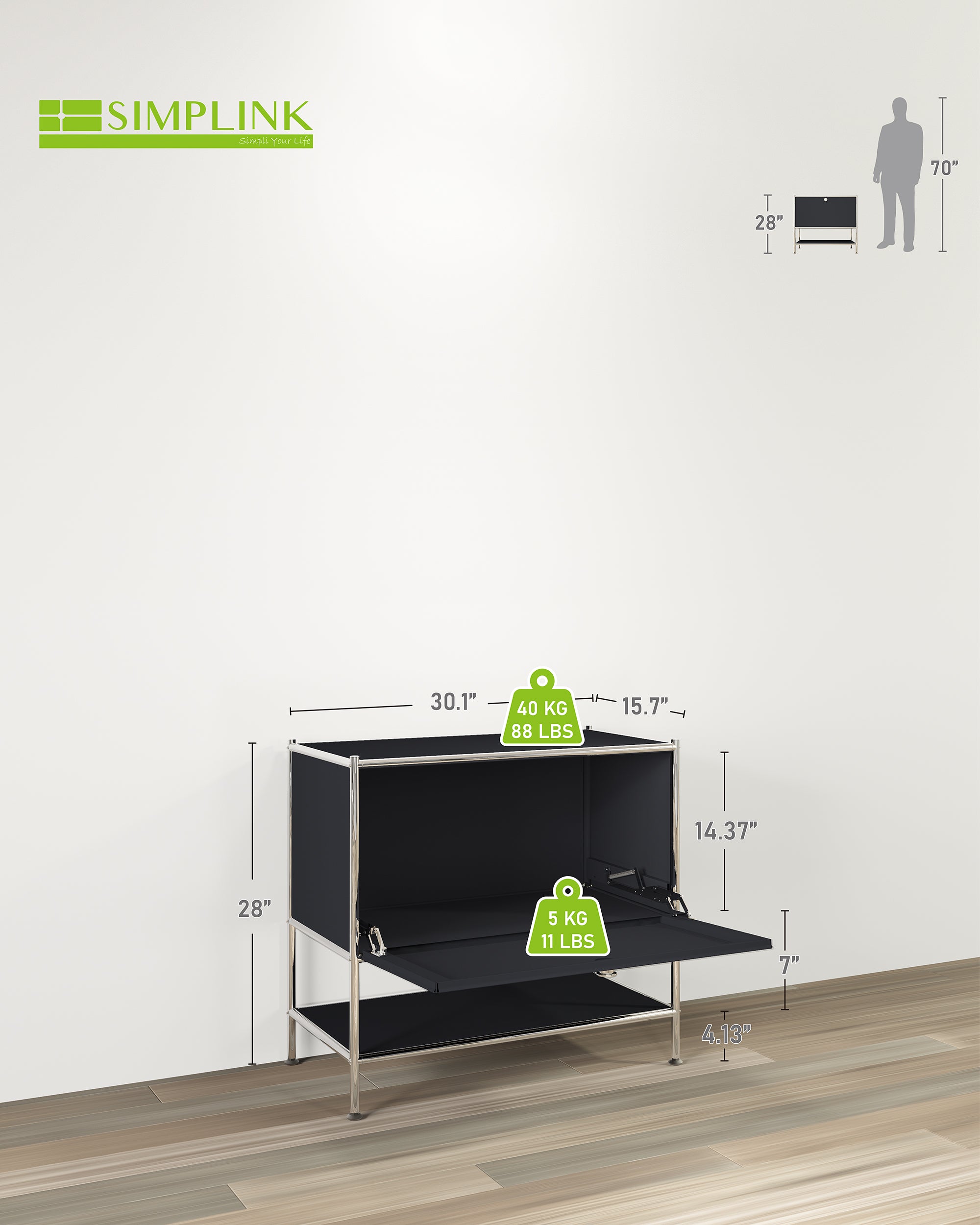 SIMPLINK 27.5-Inch Metal Side Table with Flap Door