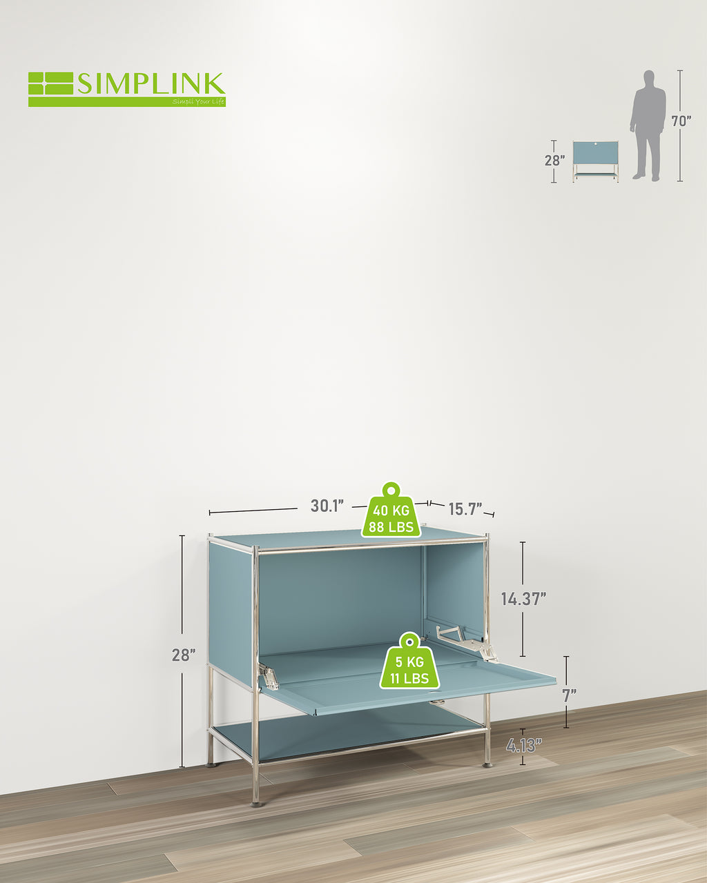 SIMPLINK 27.5-Inch Metal Side Table with Flap Door