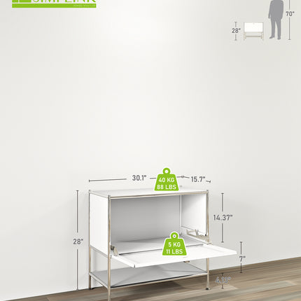 Metal Sidetable with Flap White - Night Stand, End Table