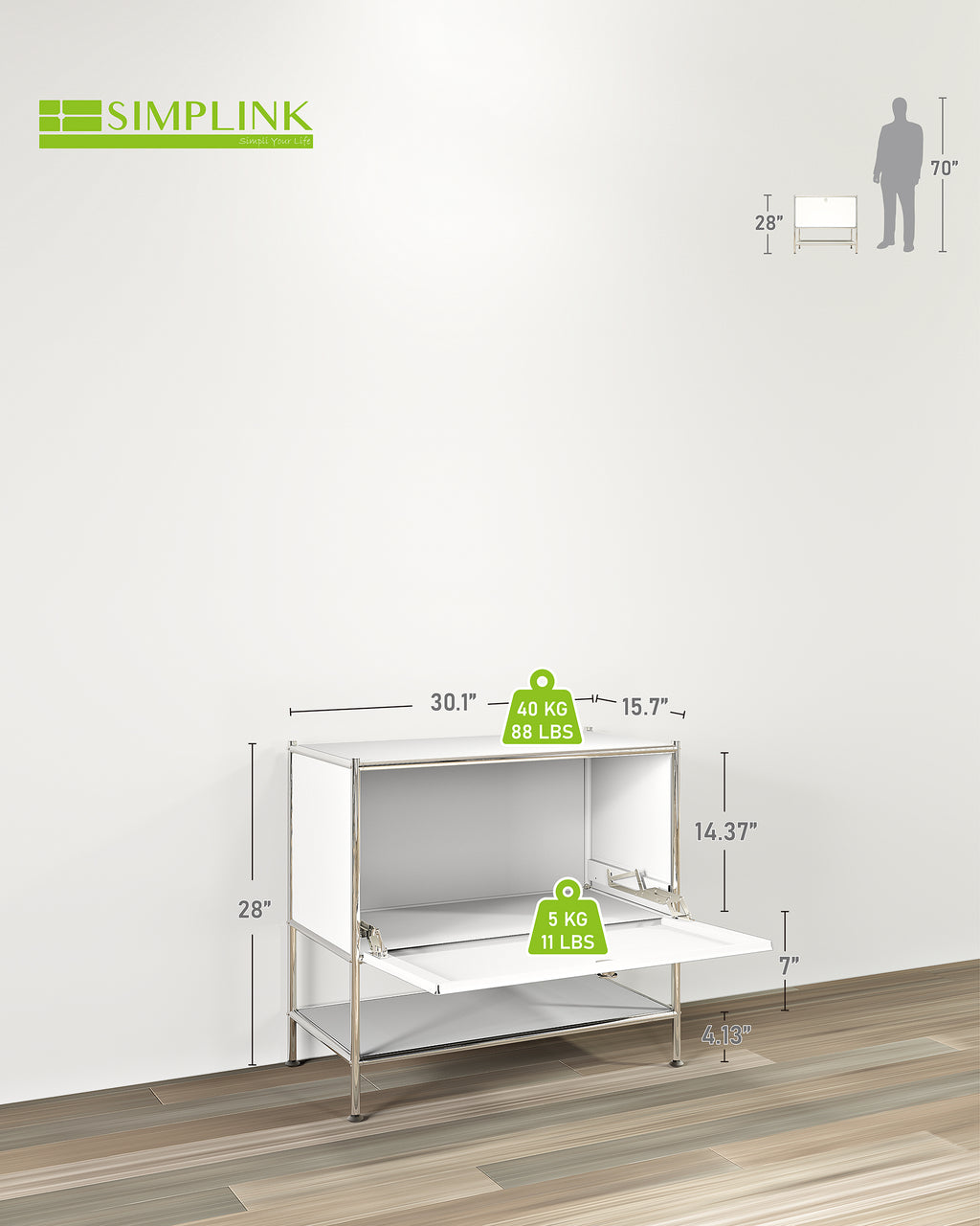 SIMPLINK 27.5-Inch Metal Side Table with Flap Door