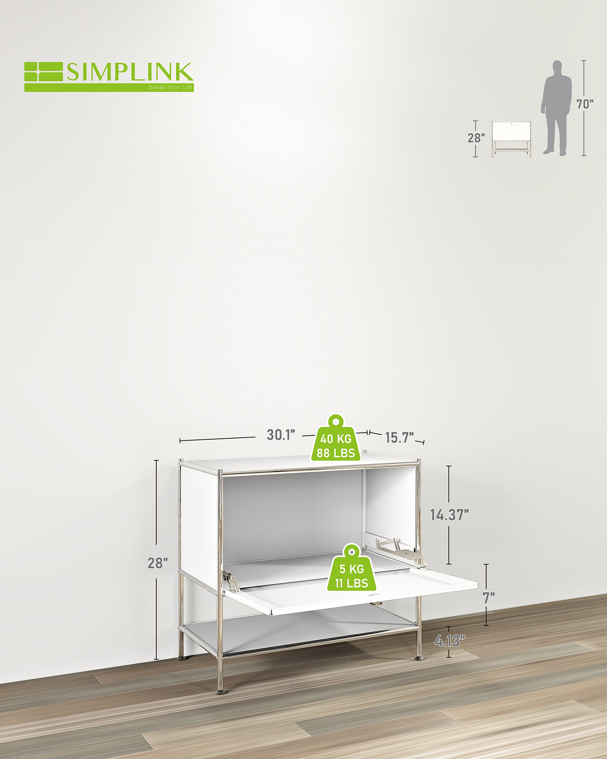 SIMPLINK 27.5-Inch Metal Side Table with Flap Door