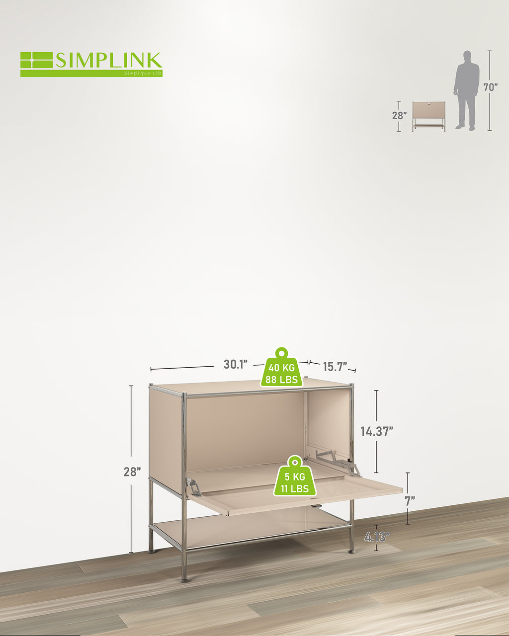 SIMPLINK 27.5-Inch Metal Side Table with Flap Door