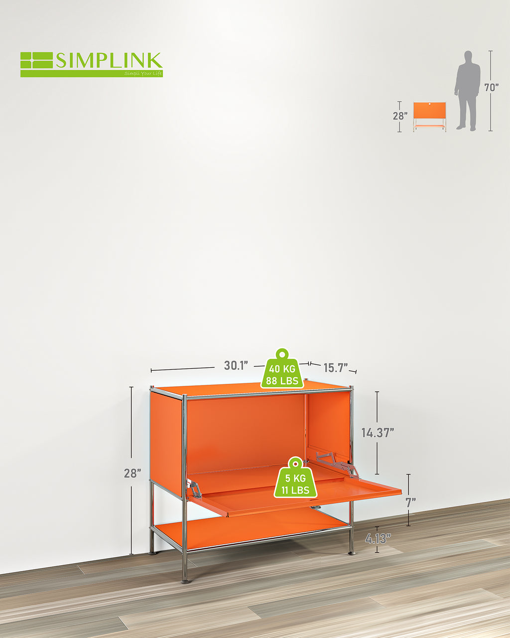 SIMPLINK 27.5-Inch Metal Side Table with Flap Door