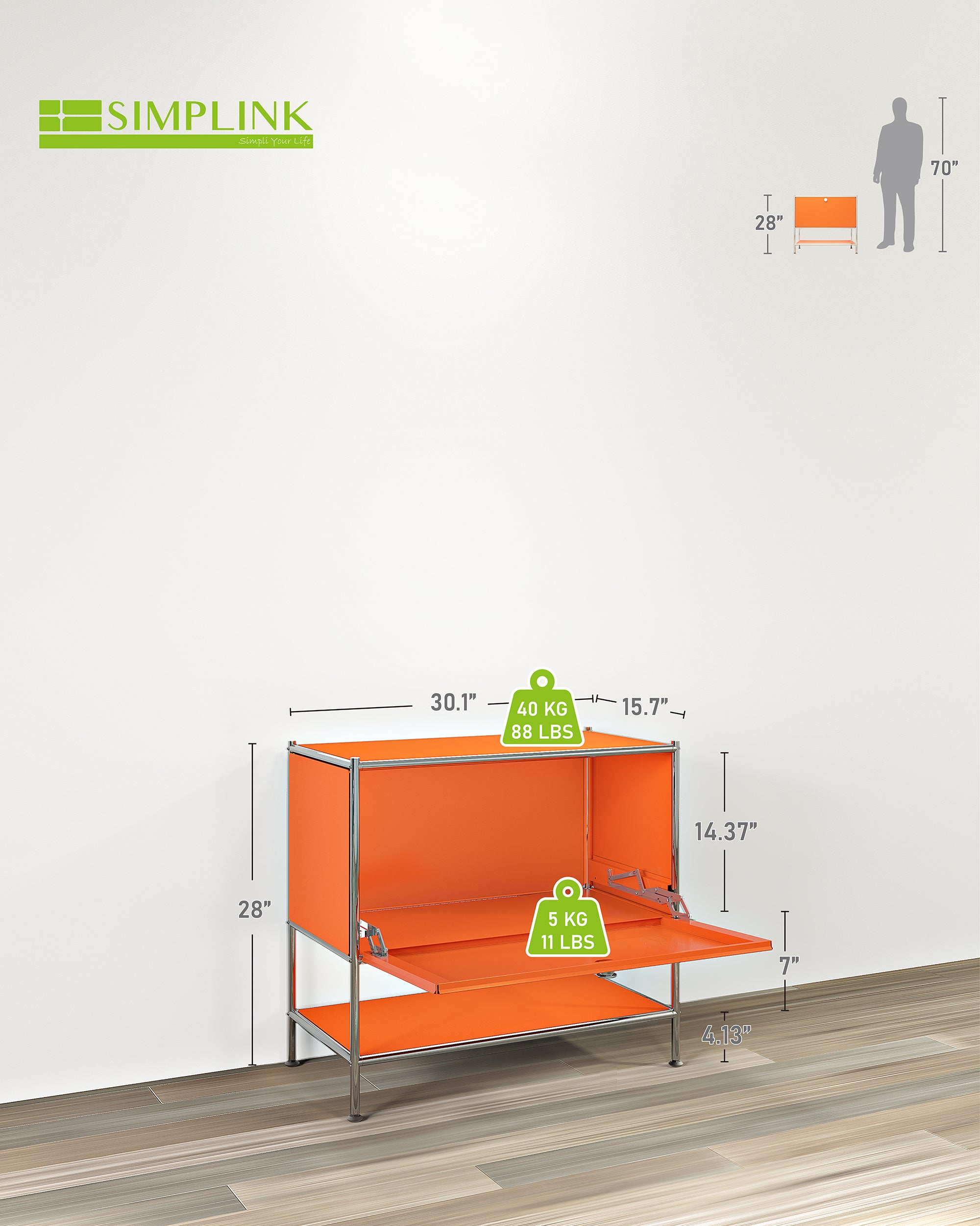 SIMPLINK 27.5-Inch Metal Side Table with Flap Door