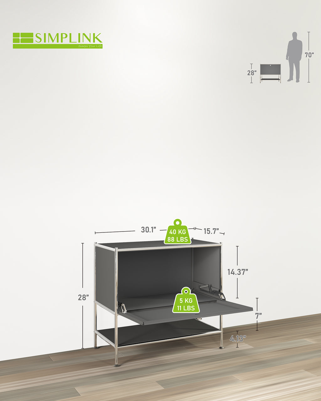 SIMPLINK 27.5-Inch Metal Side Table with Flap Door