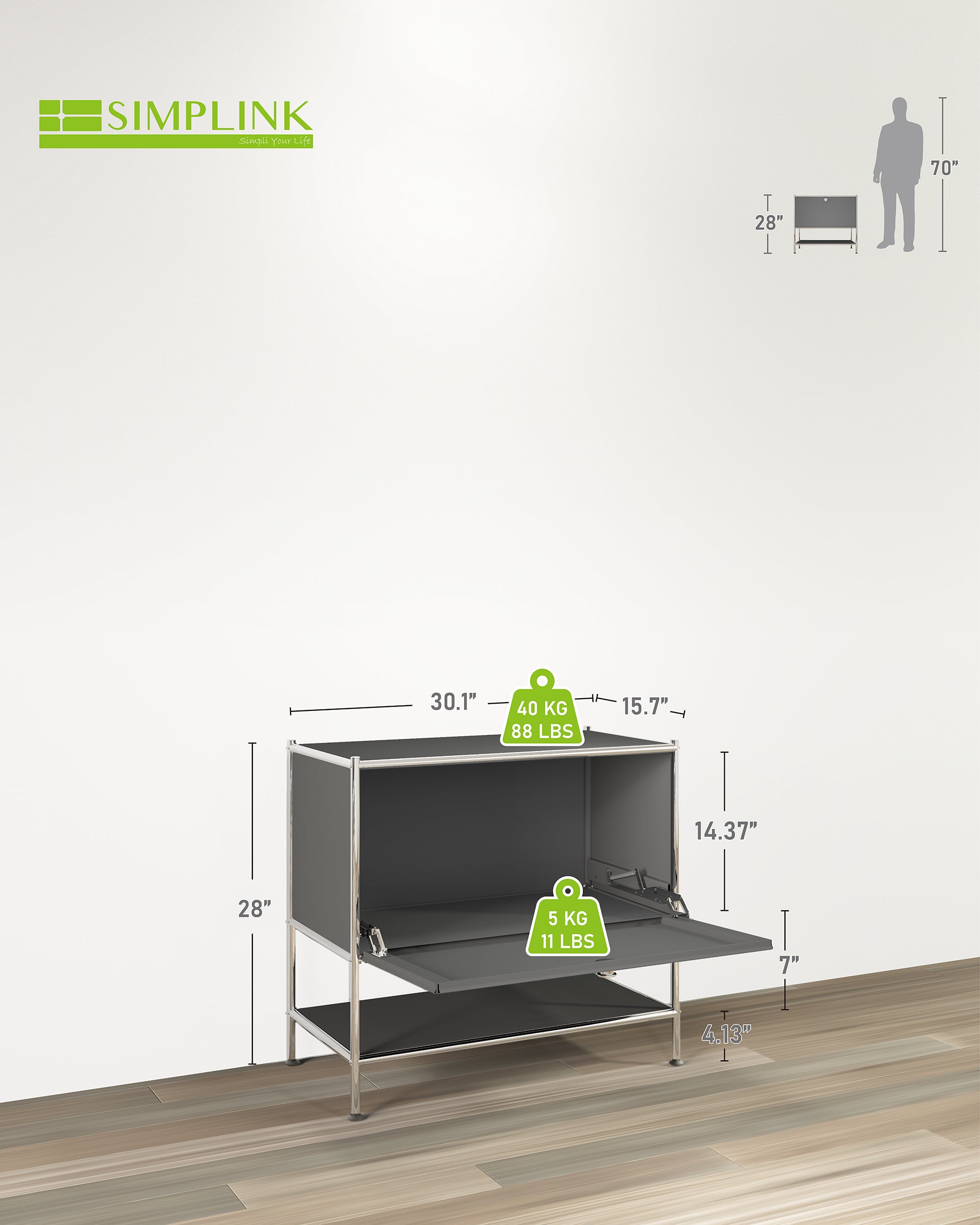 SIMPLINK 27.5-Inch Metal Side Table with Flap Door