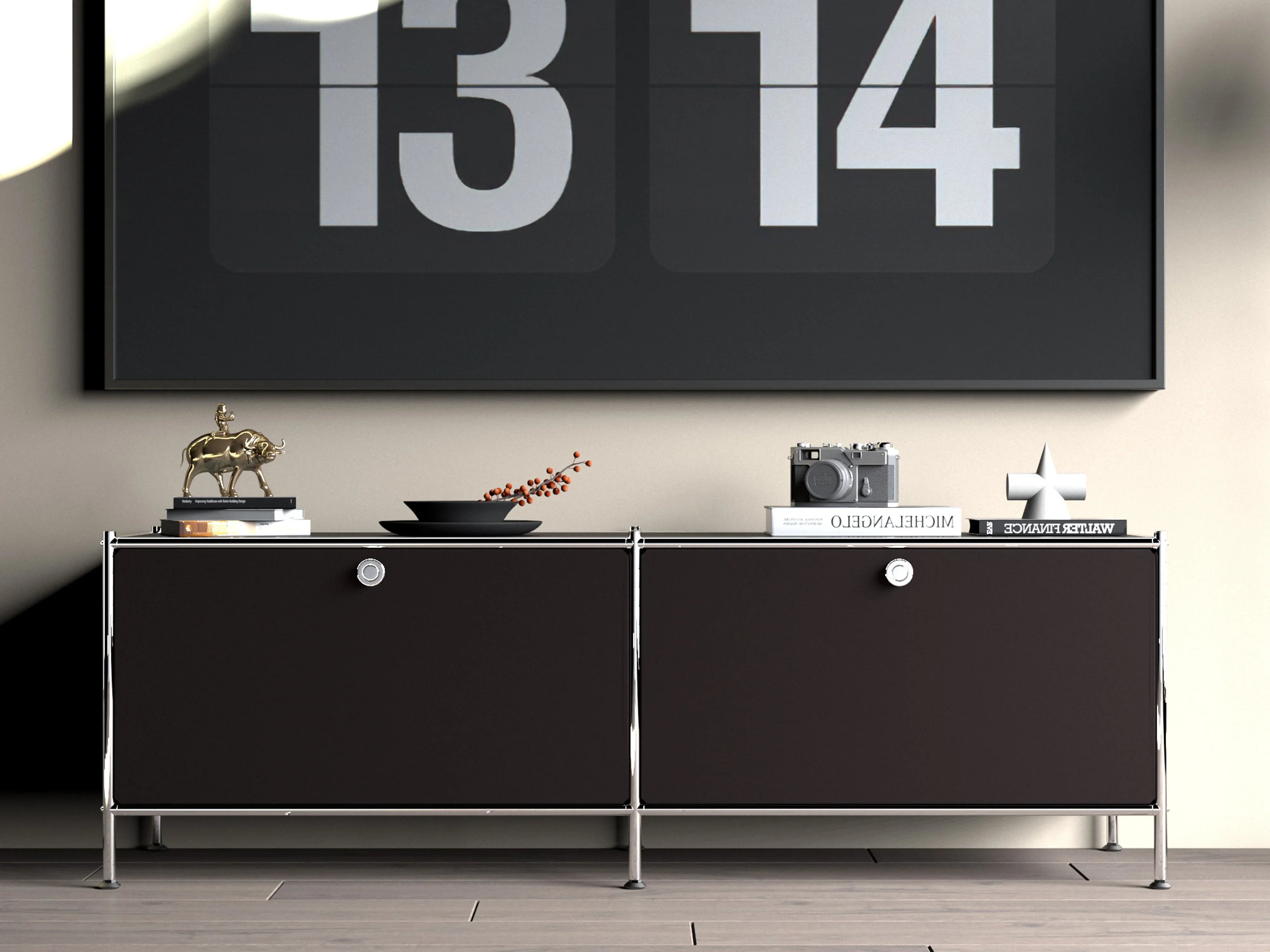 SIMPLINK 60-Inch Wide Metal Lowboard Storage Cabinet with 2 Flap Doors