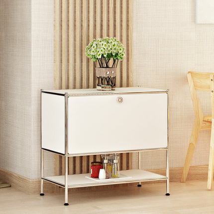 Metal Sidetable with Flap White - Night Stand, End Table