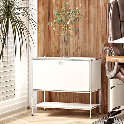 Metal Sidetable with Flap White - Night Stand, End Table