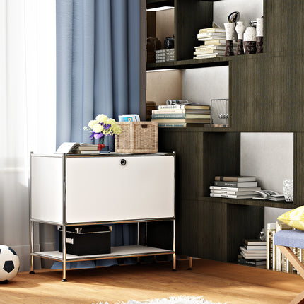 Metal Sidetable with Flap White - Night Stand, End Table