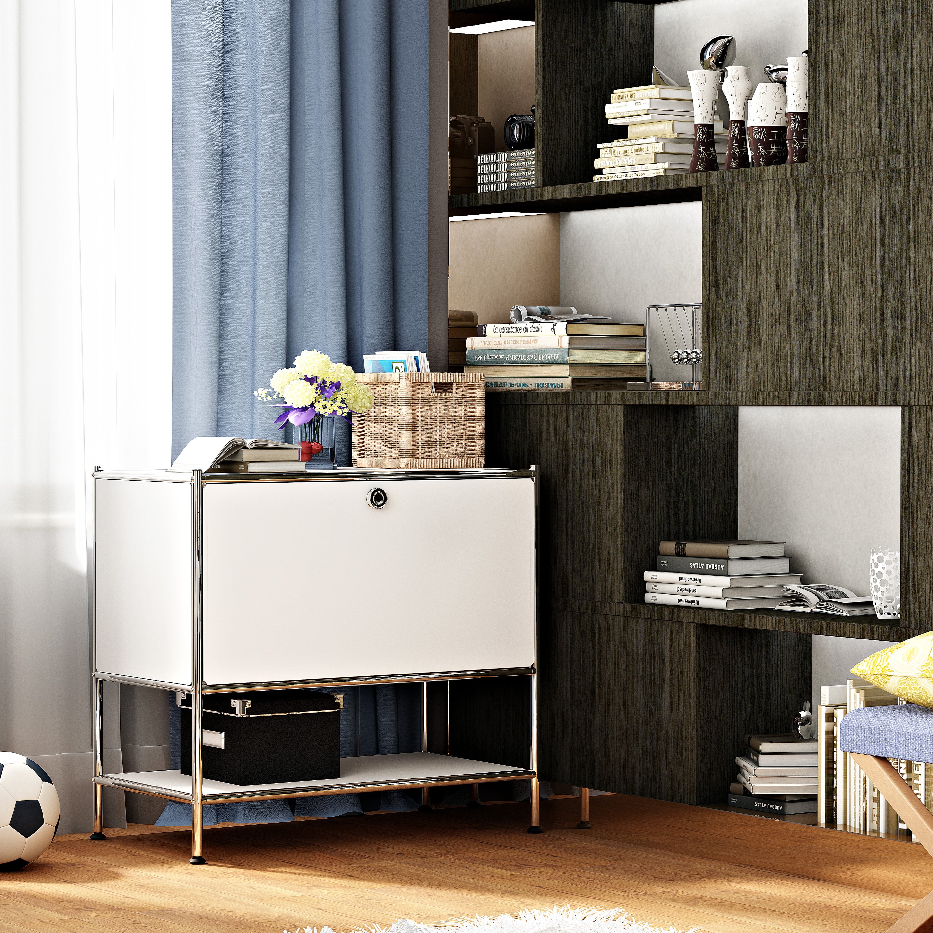 SIMPLINK 27.5-Inch Metal Side Table with Flap Door