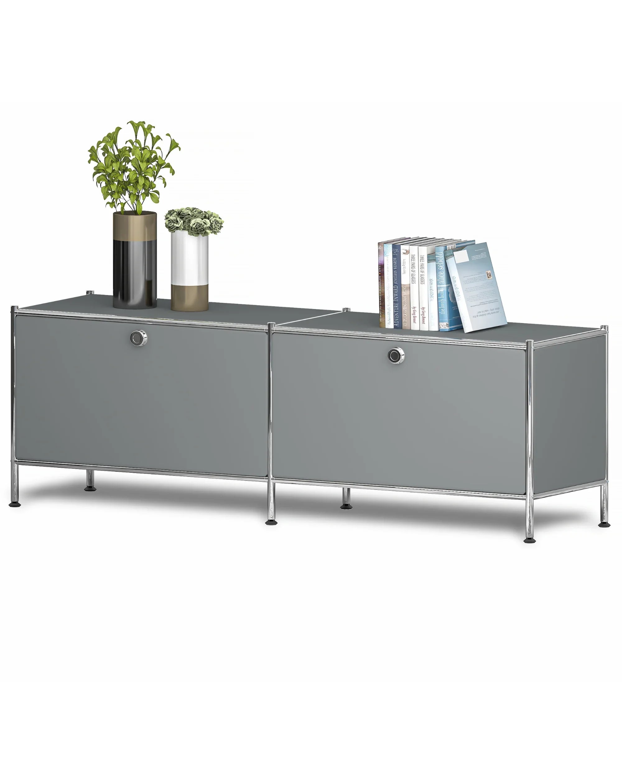 SIMPLINK 60-Inch Wide Metal Lowboard Storage Cabinet with 2 Flap Doors