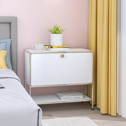 Metal Sidetable with Flap White - Night Stand, End Table
