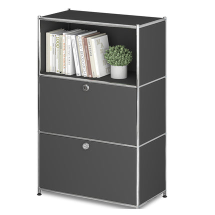 Metal Shelf with 2 Flap Doors Black