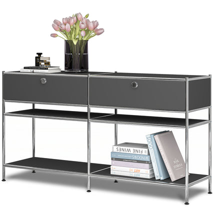 Metal Console Table with 2 Drawers Black