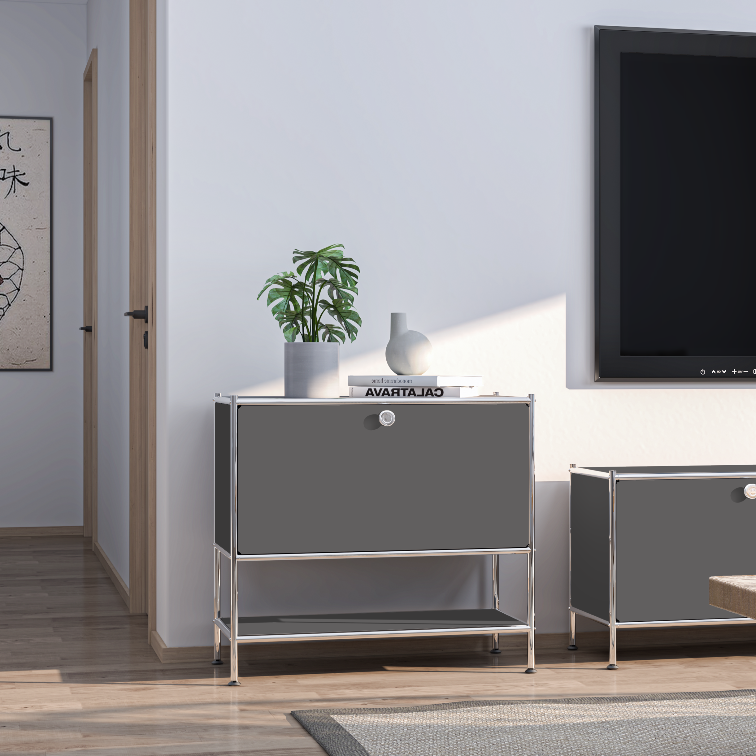 SIMPLINK 27.5-Inch Metal Side Table with Flap Door