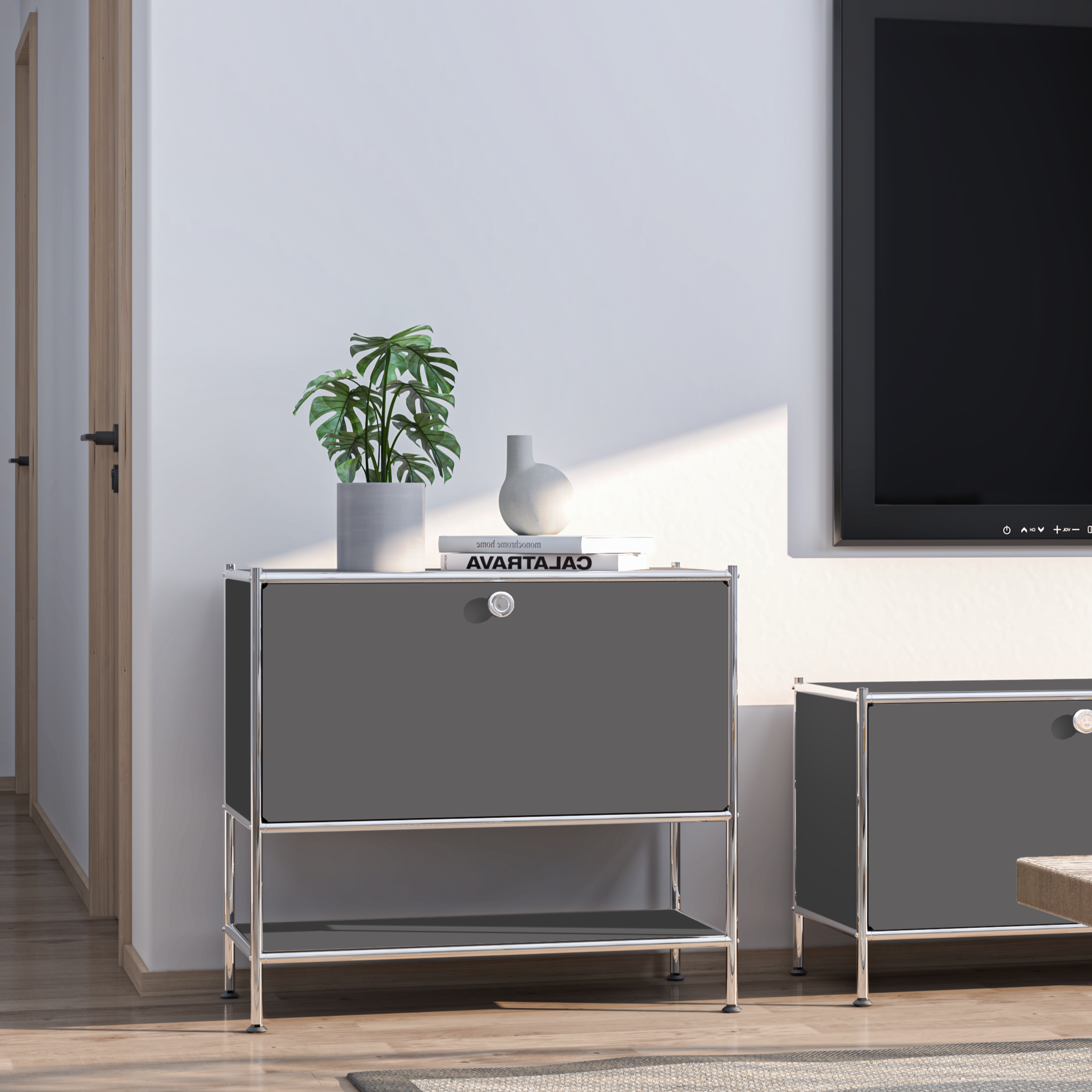 SIMPLINK 27.5-Inch Metal Side Table with Flap Door