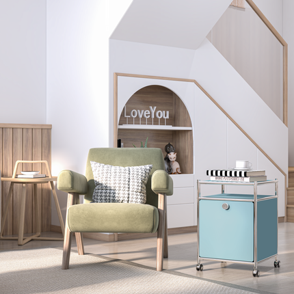 Storage Cart with 1 Flap Door Blue