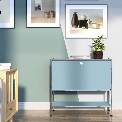 Metal Sidetable with Flap Blue - Night Stand, End Table