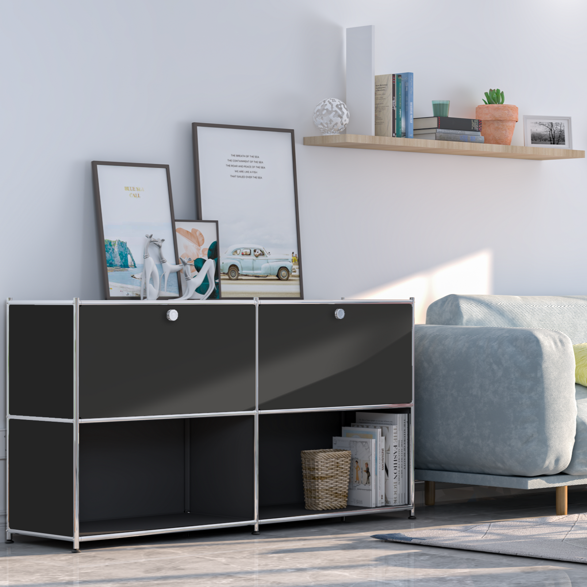 SIMPLINK 60-Inch Wide Metal Sideboard Cabinet with 2 Flap Doors