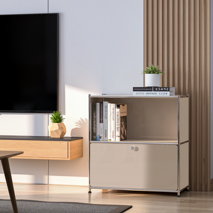 Flip-Top Side Table Taupe - Sideboard, Storage Cabinet