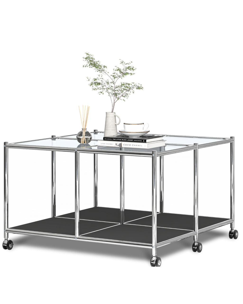 SIMPLINK 30.7-Inch Square Metal Coffee Table with Open Storage