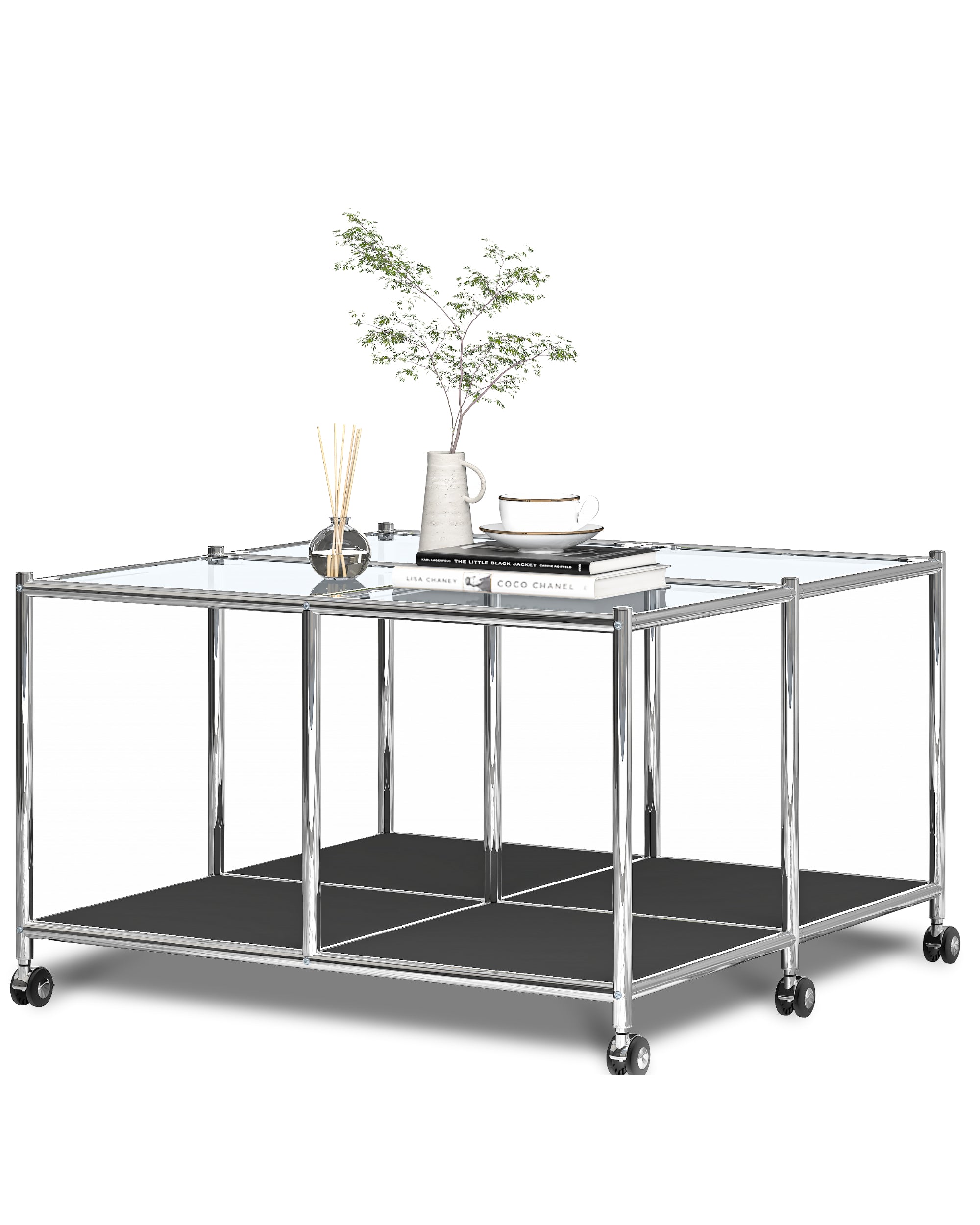 SIMPLINK 30.7-Inch Square Metal Coffee Table with Open Storage