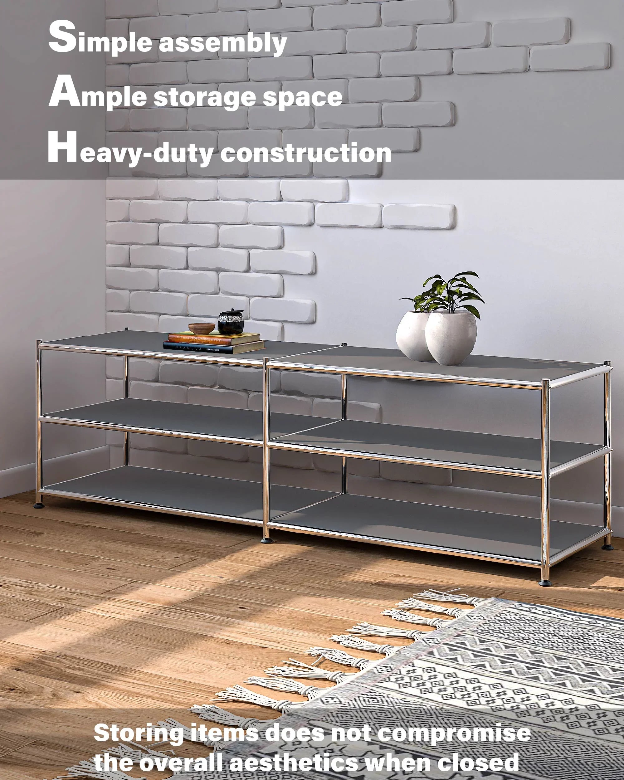 SIMPLINK 60-Inch Wide 3-Tier Metal Storage Shelf
