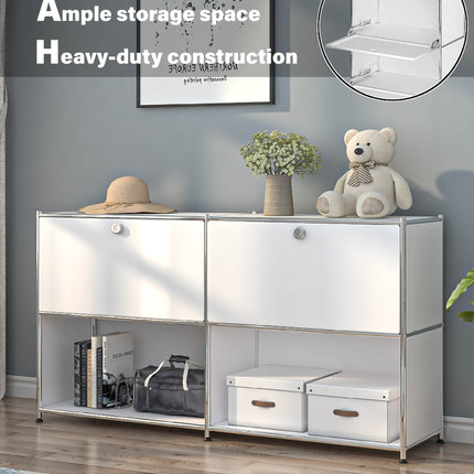 Metal Sideboard with 2 Flap Doors White