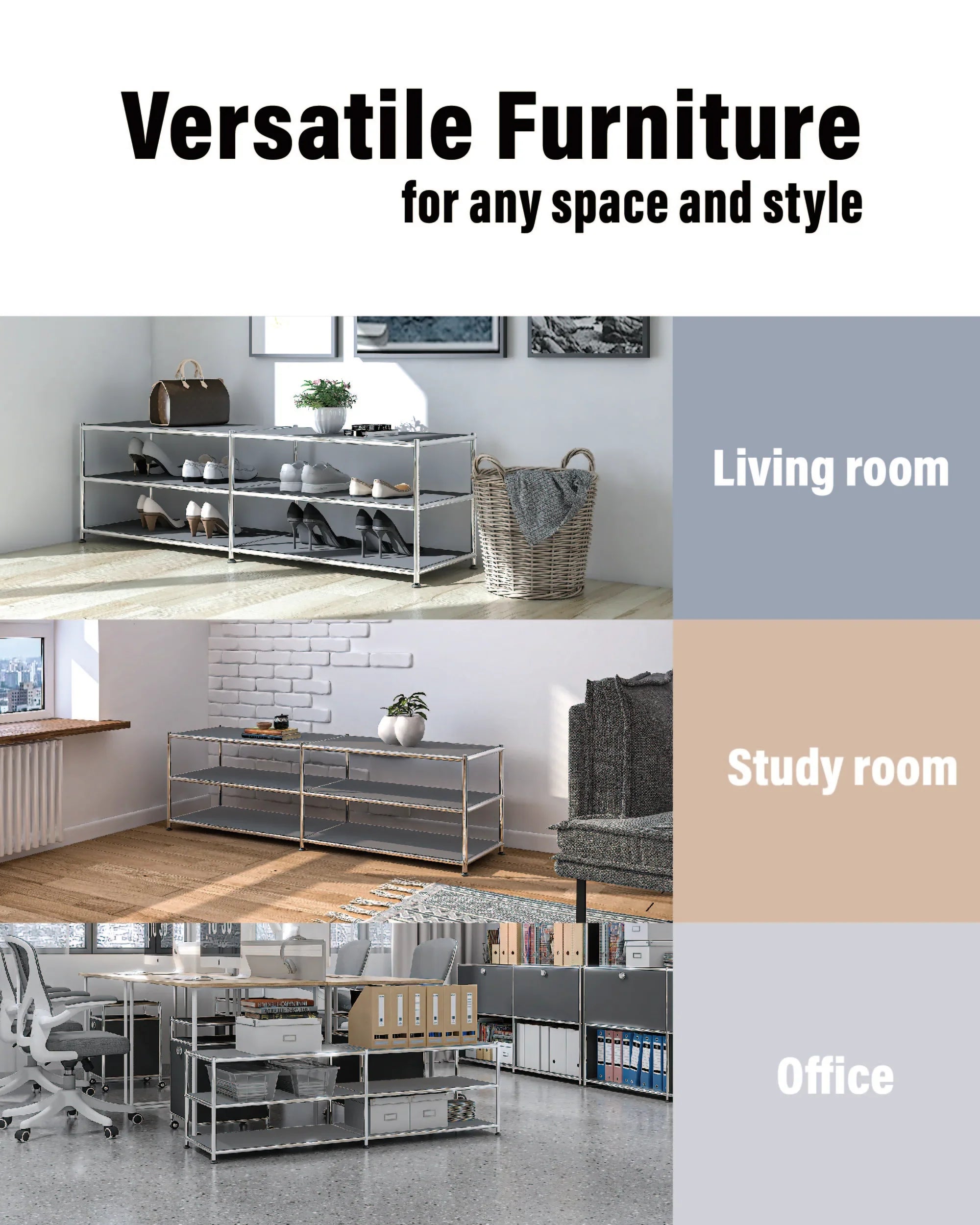 SIMPLINK 60-Inch Wide 3-Tier Metal Storage Shelf